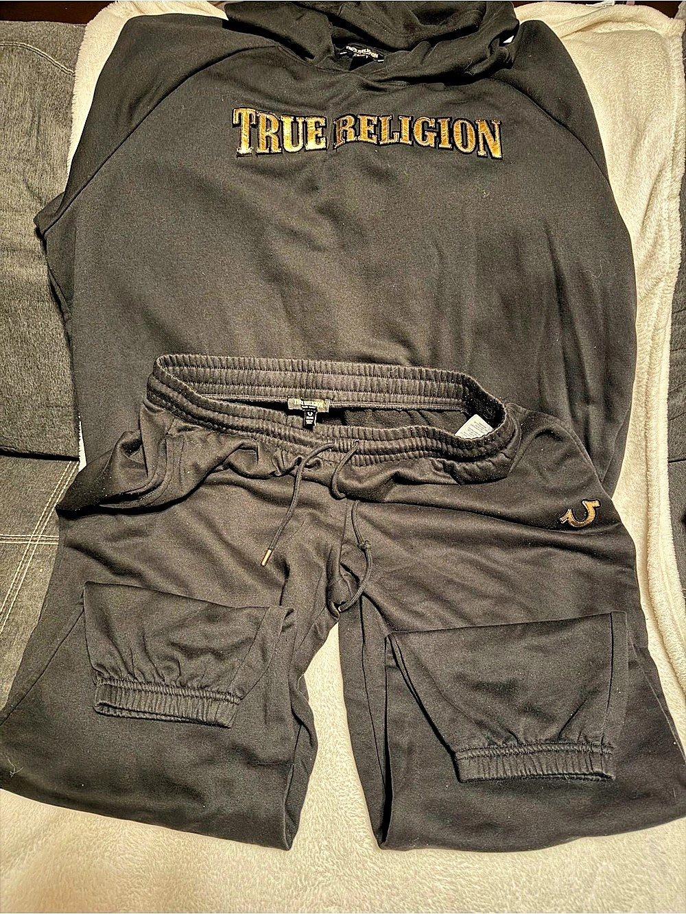 True Religion Metallic Logo Hoodie and Jogger Set Black